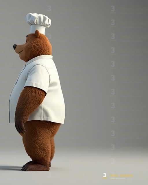 Chef Bruno the bear, left